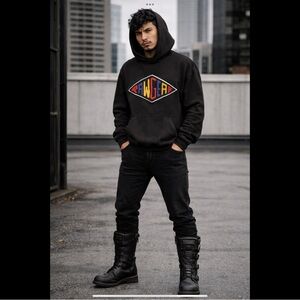 RAWGEAR LG Unisex Black 90’s Y2K Hip Hop Streetwear Hoodie Chenille Patch